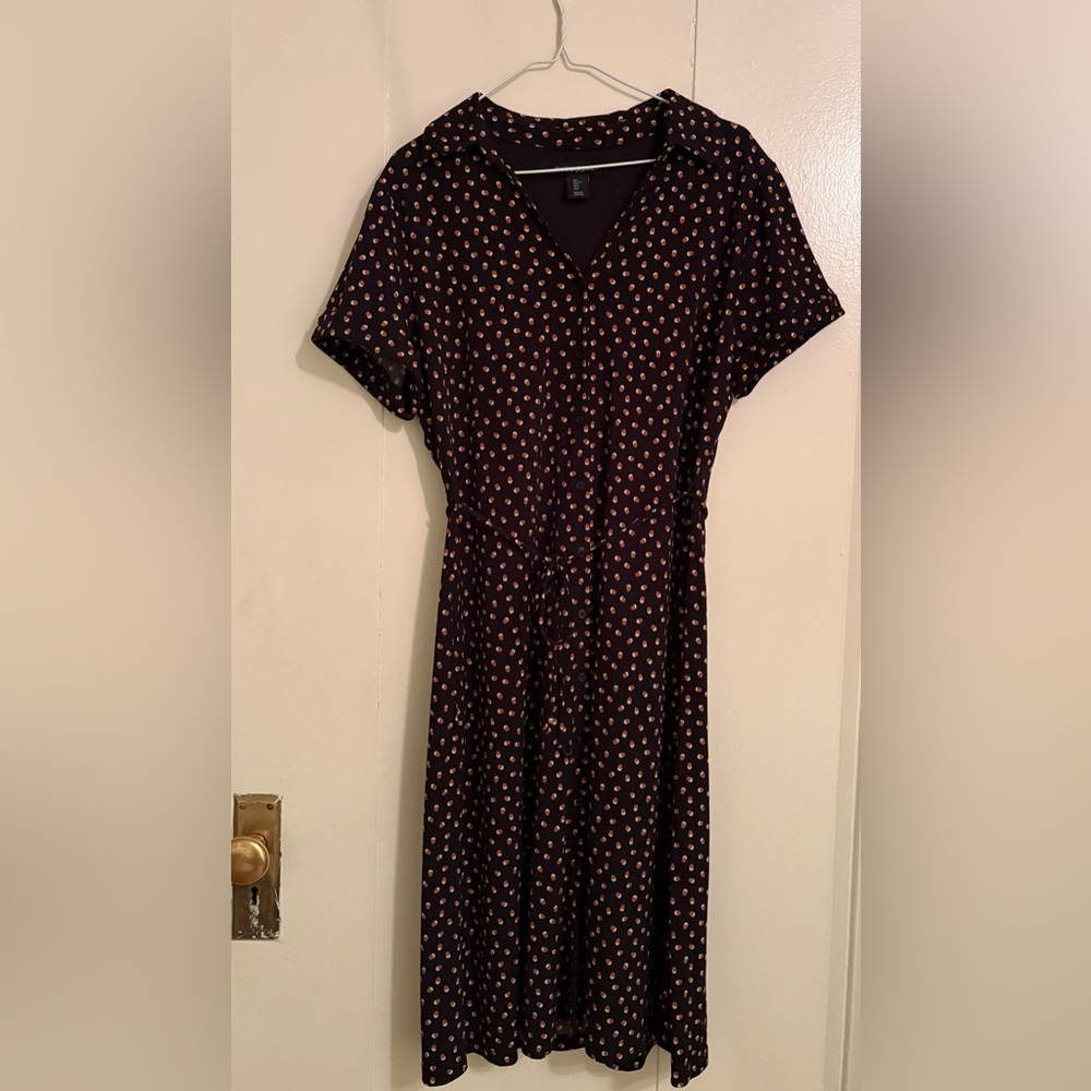Cynthia Rowley Black and Pink Polka Dot Midi Dress